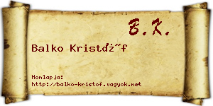 Balko Kristóf névjegykártya